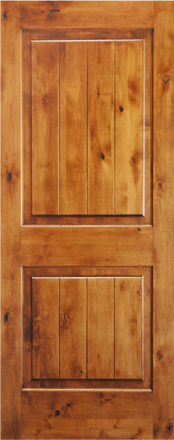 Knotty Alder 2-Panel Door with V-Grooves and Natural Finish